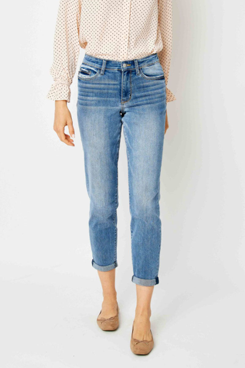 Mid Rise Cuffed Slim Jeans