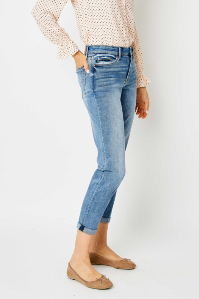 Mid Rise Cuffed Slim Jeans