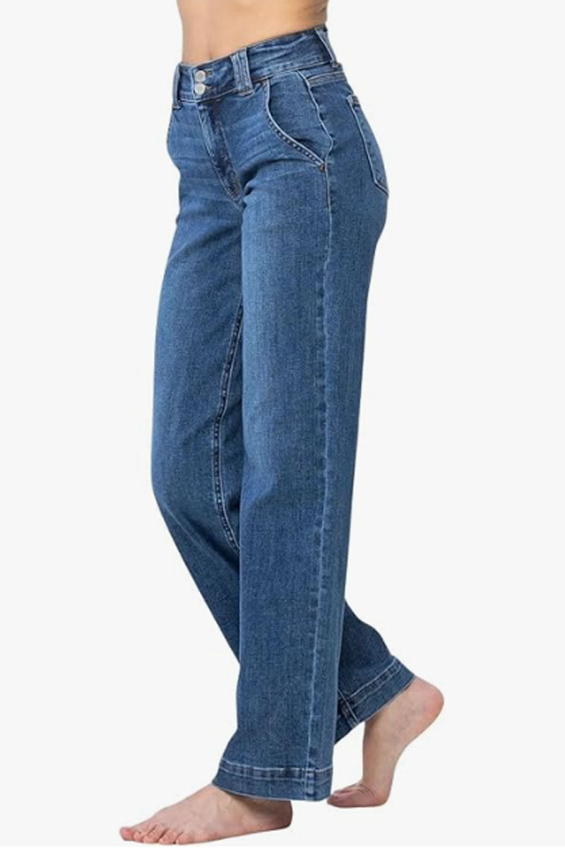 Double Button Waistband Wide Leg
