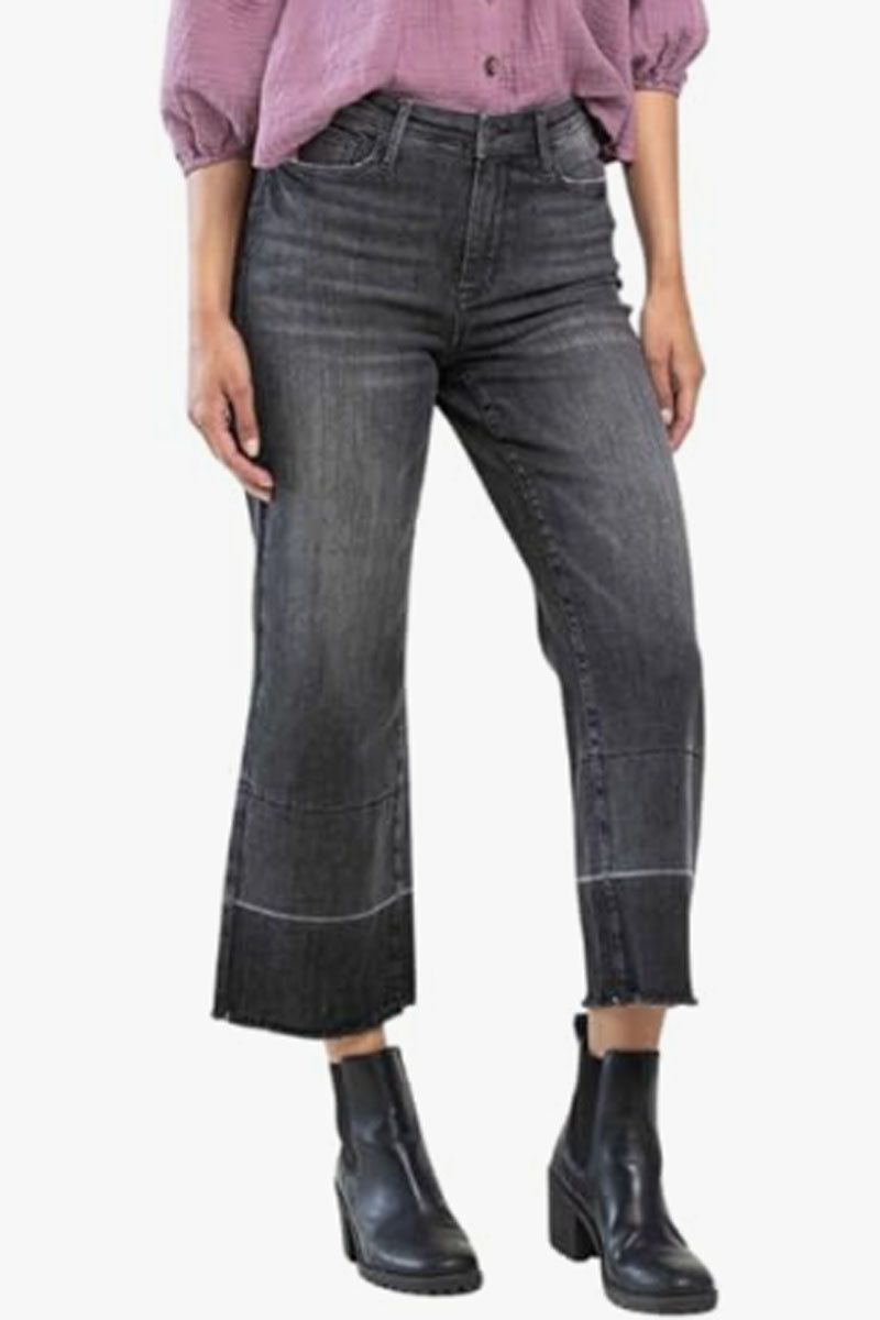 High Waist Wide Leg Release Hem Crop Jeans