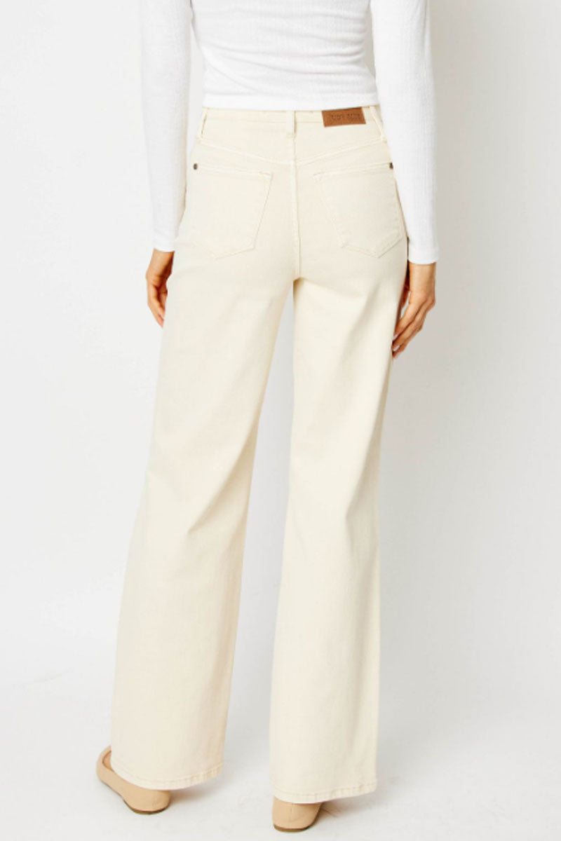 High Waist Garment Dyed Crochet Patches Wide Leg
