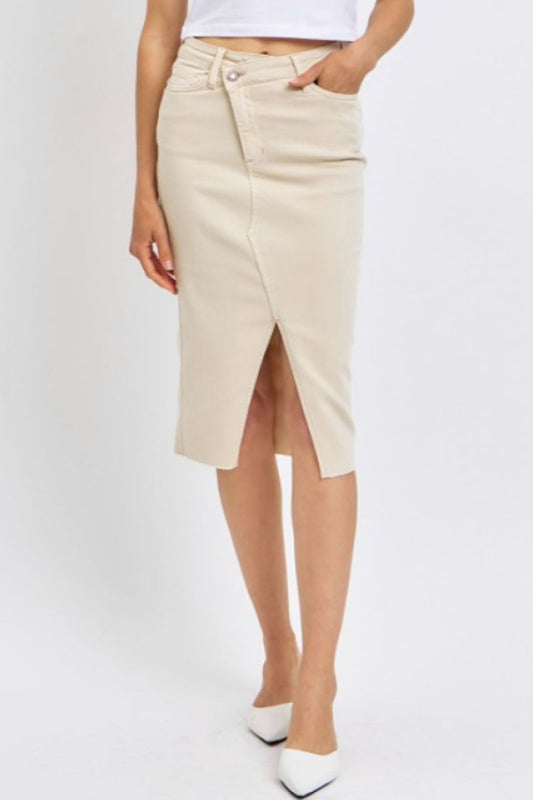 Criss-Cross Waistband Front Slit Skirt