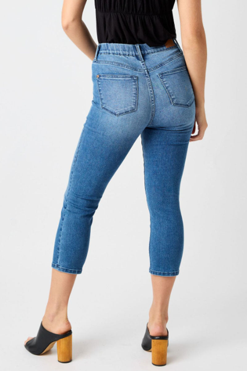 High Waist Cool Denim Pull on Capri