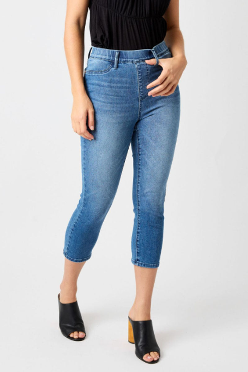 High Waist Cool Denim Pull on Capri