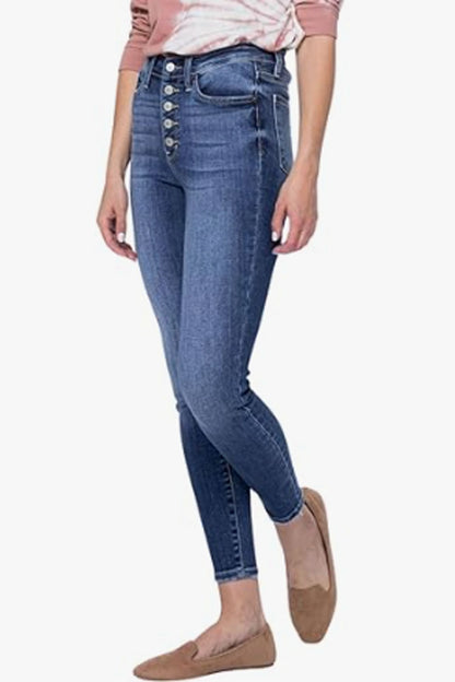 High Rise Exposed Button Fly Skinny Jeans