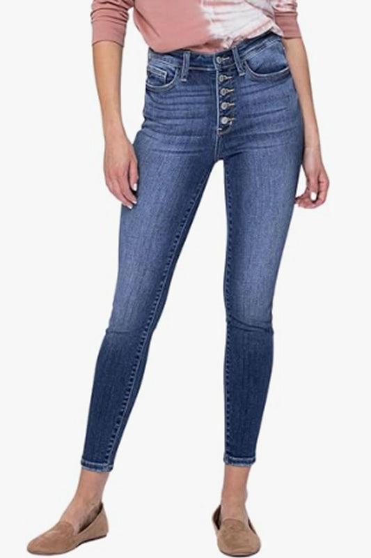 High Rise Exposed Button Fly Skinny Jeans