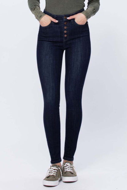 High Rise Button Fly Skinny Jeans