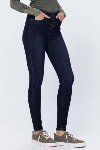 High Rise Button Fly Skinny Jeans