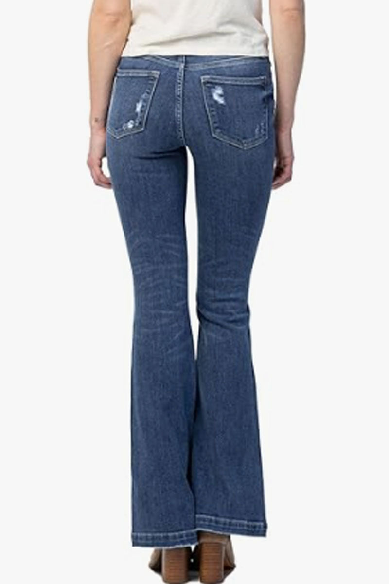 Distressed Wash Fancy Flare Jeans