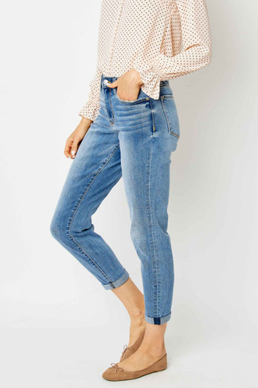 Mid Rise Cuffed Slim Jeans