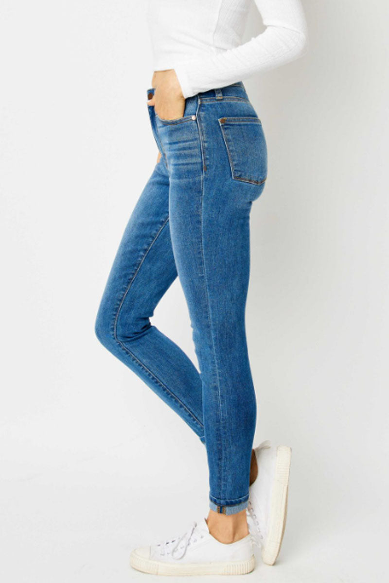 High Waist Cuffed Hem Skinny