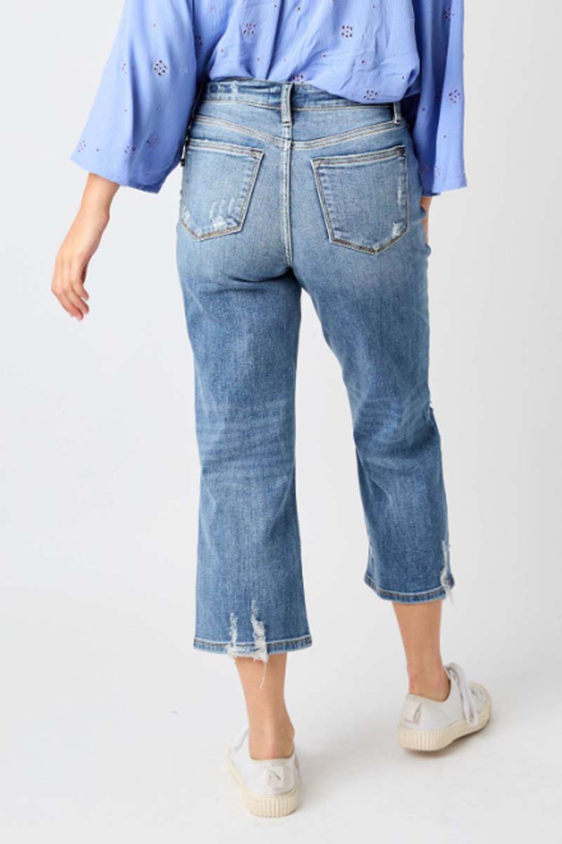 High Waist Button Fly Wide Leg Crop