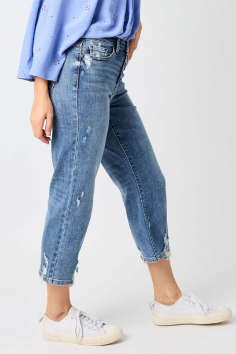 High Waist Button Fly Wide Leg Crop