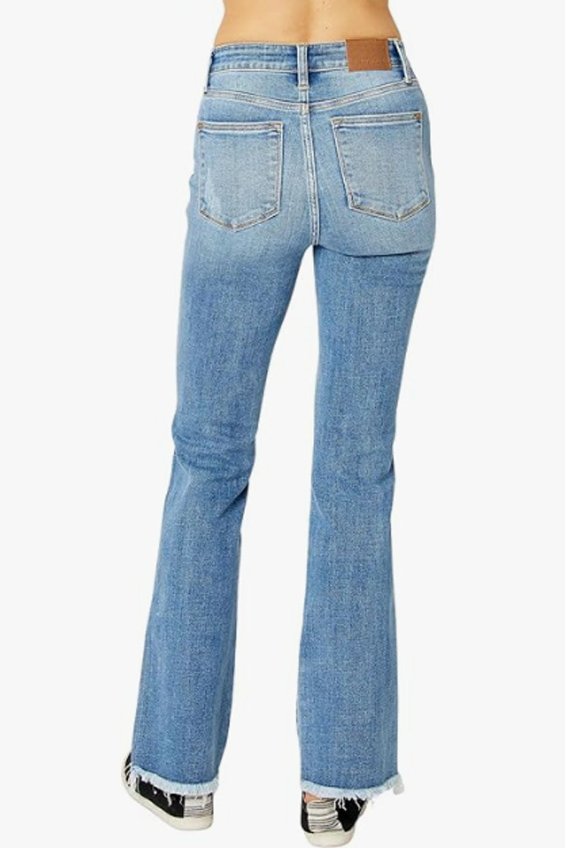 Destroyed Fray Hem Boot cut Jeans