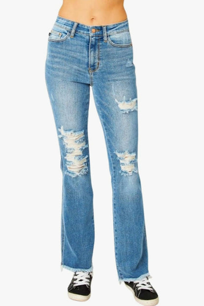 Destroyed Fray Hem Boot cut Jeans