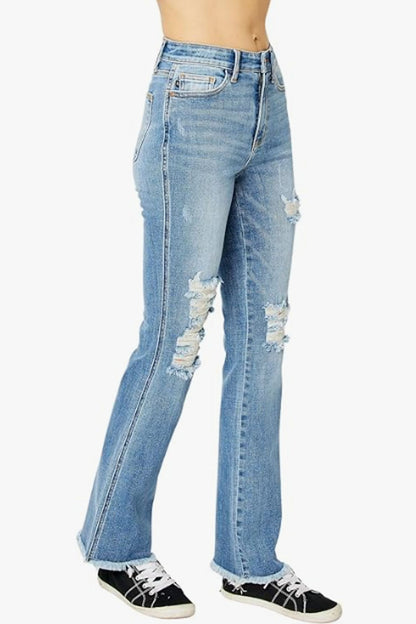 Destroyed Fray Hem Boot cut Jeans