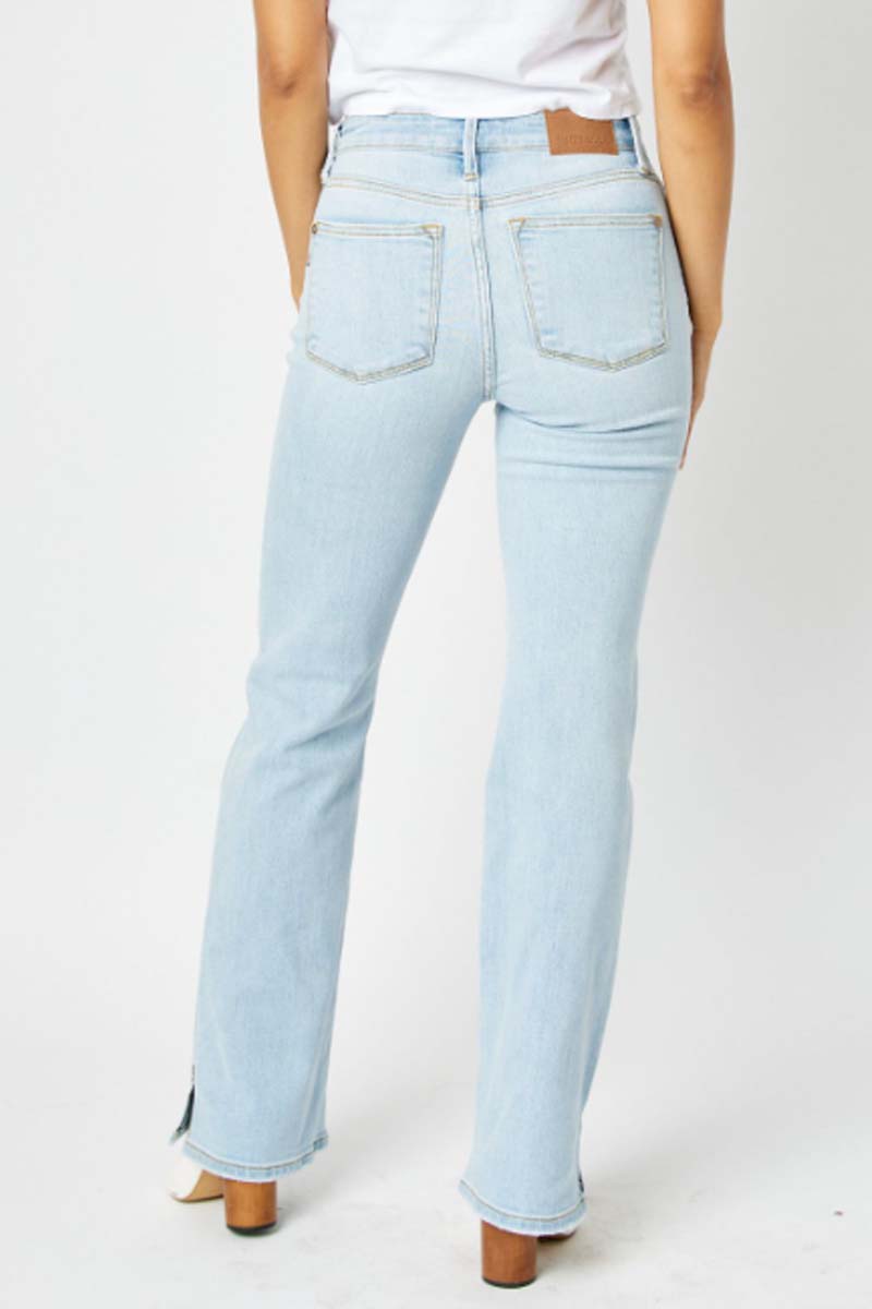 Mid Rise Side Slit Hem Boot cut Jeans