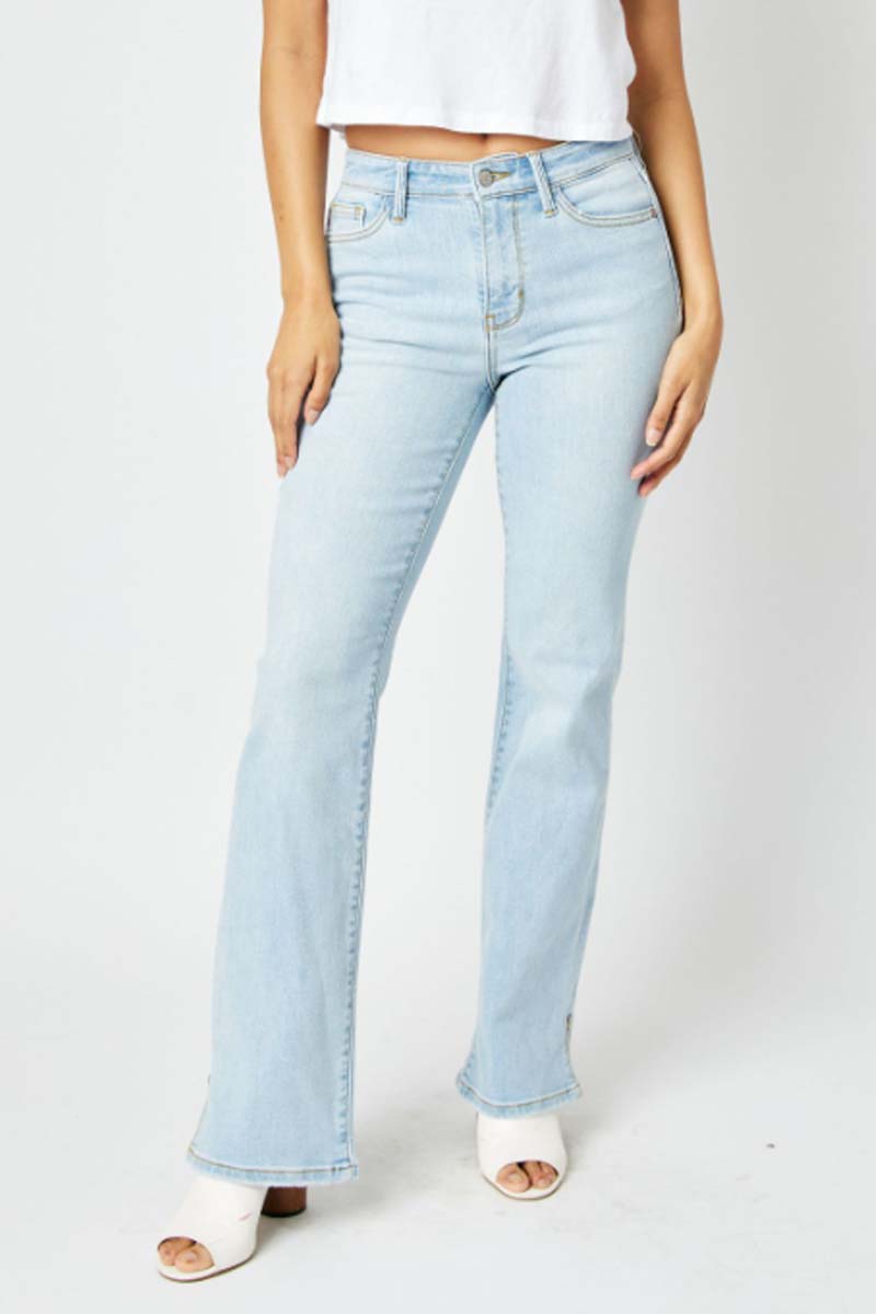 Mid Rise Side Slit Hem Boot cut Jeans