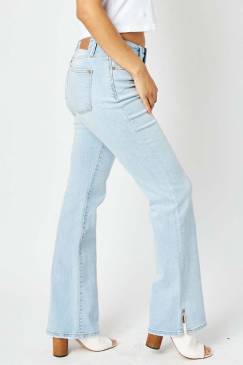 Mid Rise Side Slit Hem Boot cut Jeans