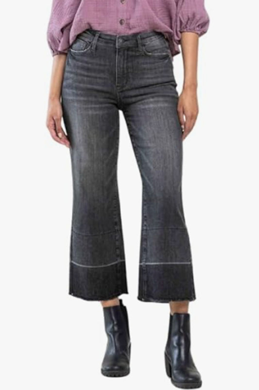 High Waist Wide Leg Release Hem Crop Jeans