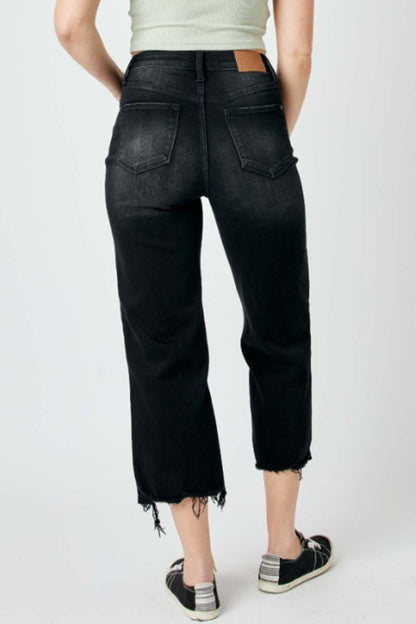 High Waist Raw Hem Wide Leg Crop Jeans