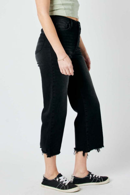 High Waist Raw Hem Wide Leg Crop Jeans