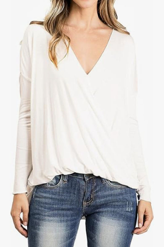 Long Sleeve Surplice V-Neck Blouse