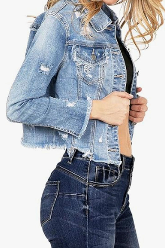 Medium Wah Heavy Distressed & Ripped Jean Jacket